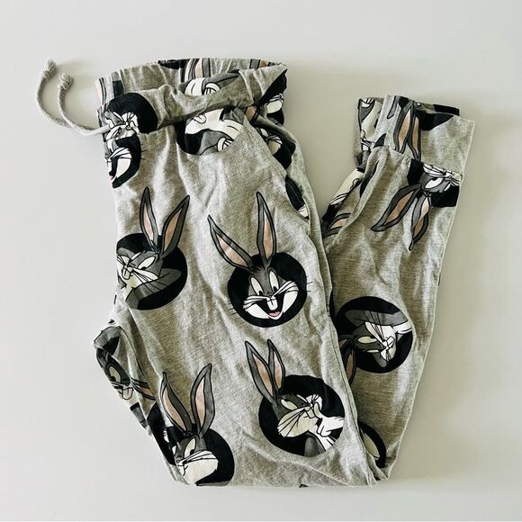 H&M DIVIDED Gray Black Looney Tunes Patterned Jersey Joggers Pajama Pants - M - Picture 1 of 5
